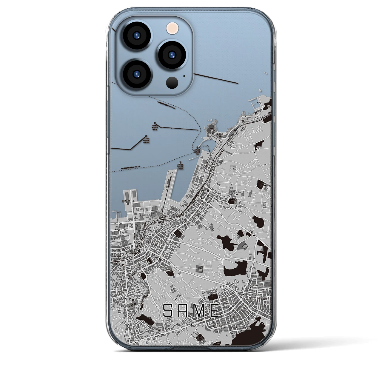 【鮫】地図柄iPhoneケース（クリアタイプ・モノトーン）iPhone 13 Pro Max 用