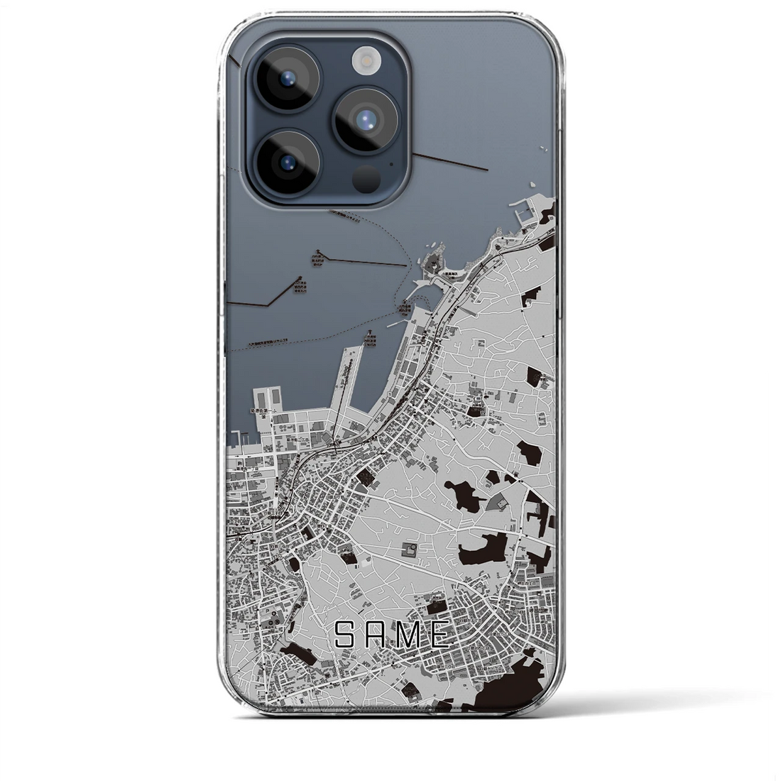 【鮫】地図柄iPhoneケース（クリアタイプ・モノトーン）iPhone 15 Pro Max 用