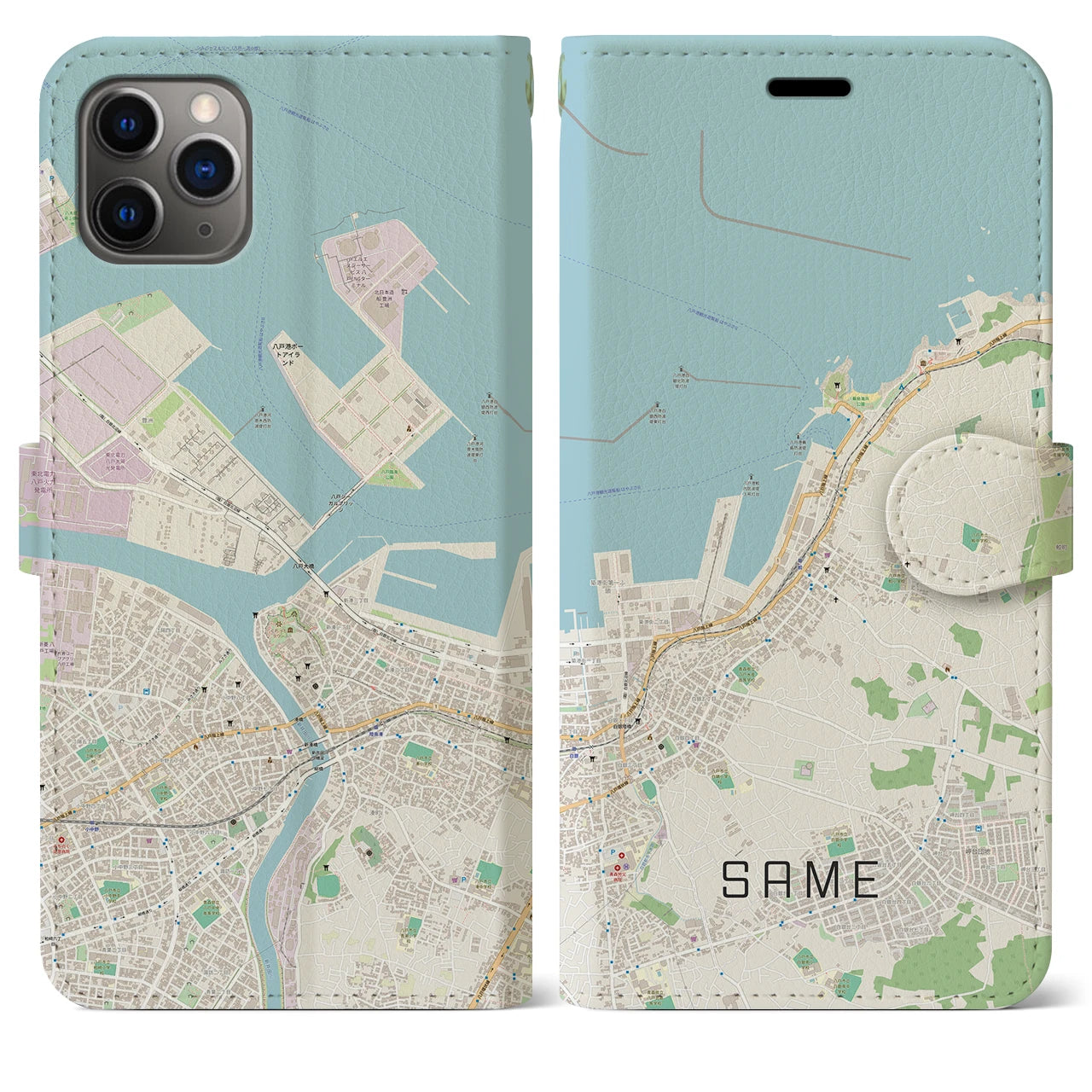 【鮫】地図柄iPhoneケース（手帳両面タイプ・ナチュラル）iPhone 11 Pro Max 用