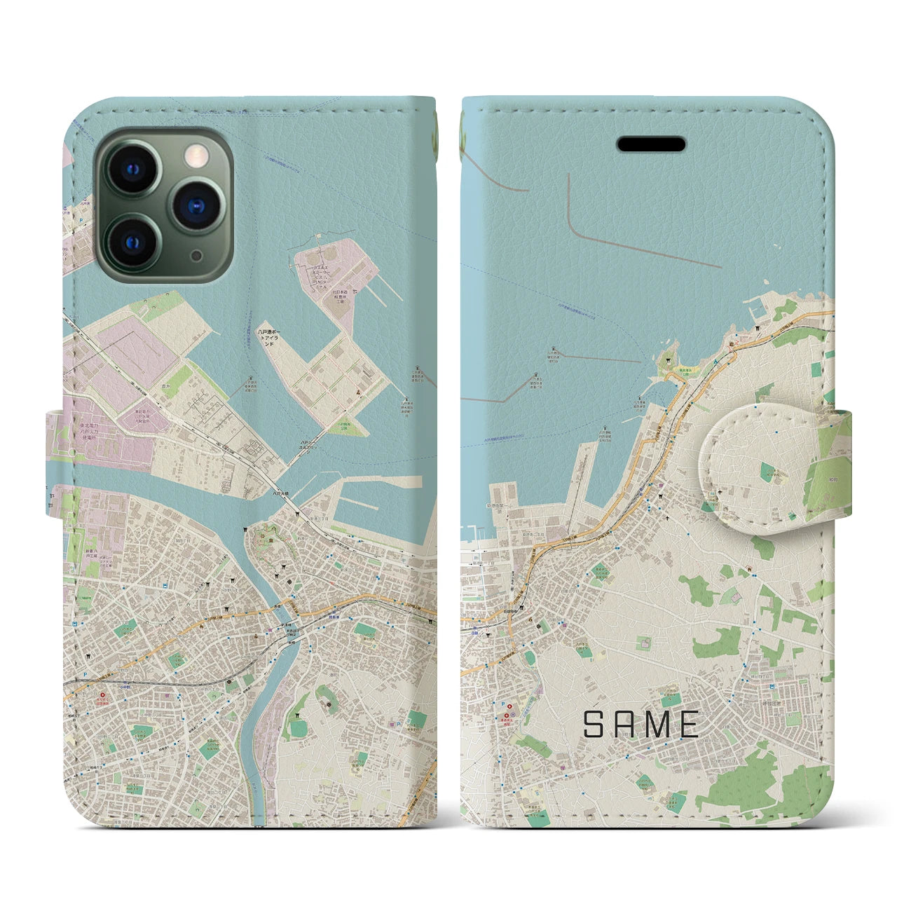 【鮫】地図柄iPhoneケース（手帳両面タイプ・ナチュラル）iPhone 11 Pro 用