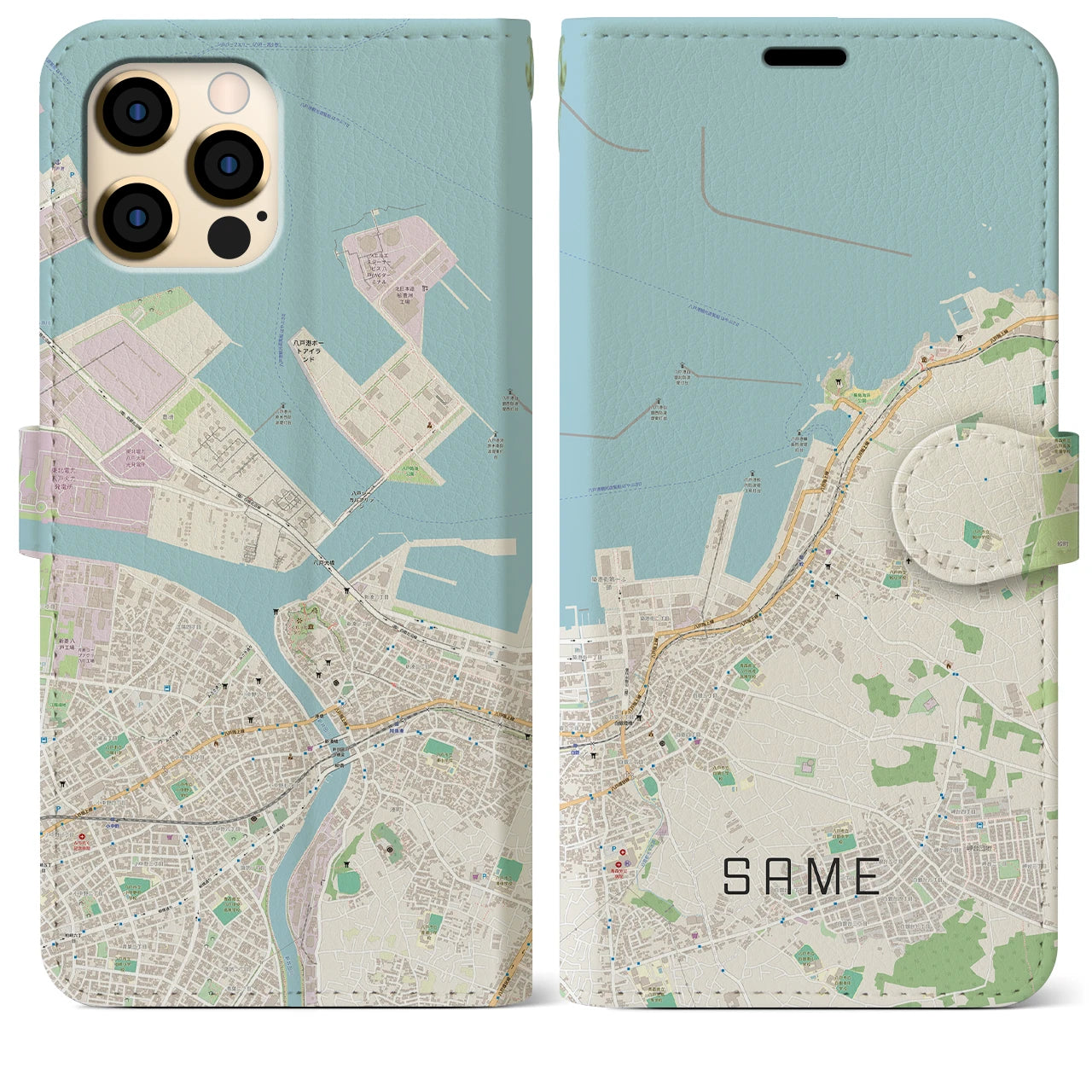 【鮫】地図柄iPhoneケース（手帳両面タイプ・ナチュラル）iPhone 12 Pro Max 用