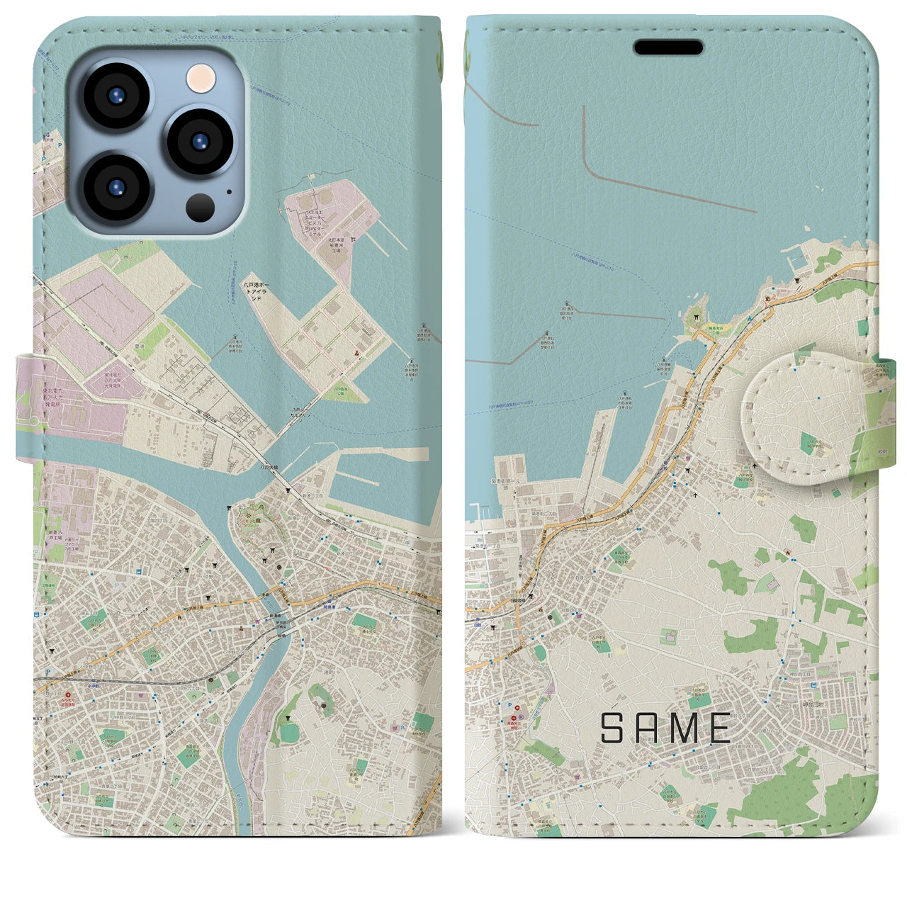 【鮫】地図柄iPhoneケース（手帳両面タイプ・ナチュラル）iPhone 13 Pro Max 用