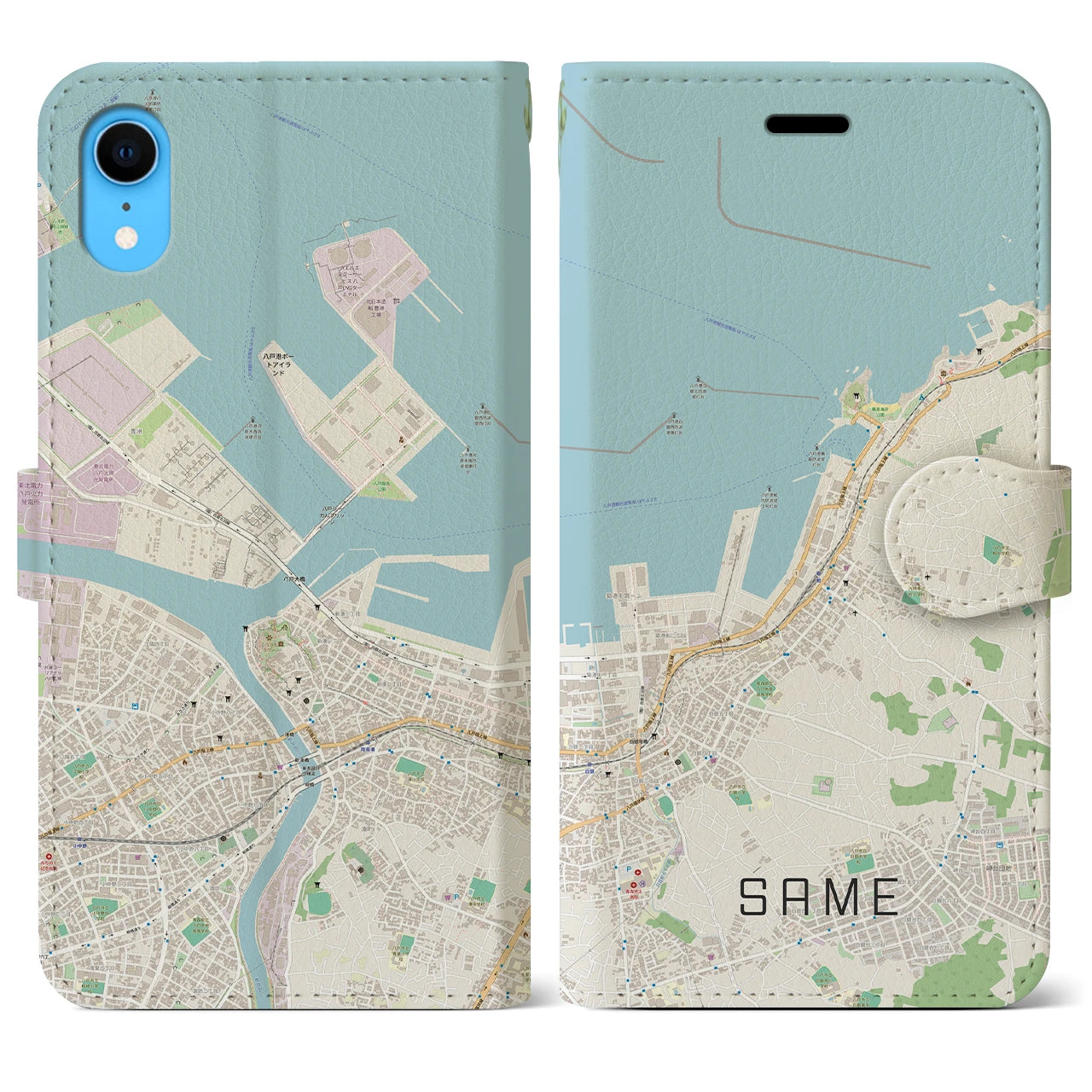【鮫】地図柄iPhoneケース（手帳両面タイプ・ナチュラル）iPhone XR 用