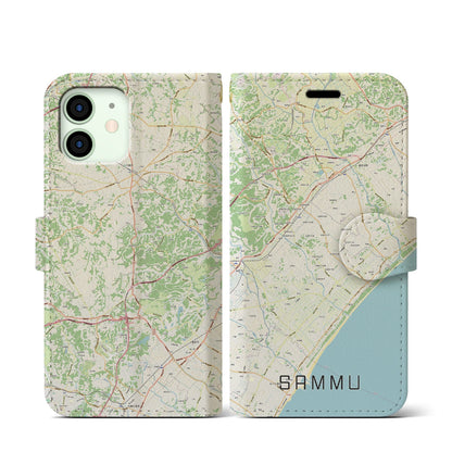 【山武（千葉県）】地図柄iPhoneケース（手帳タイプ）ナチュラル・iPhone 12 mini 用