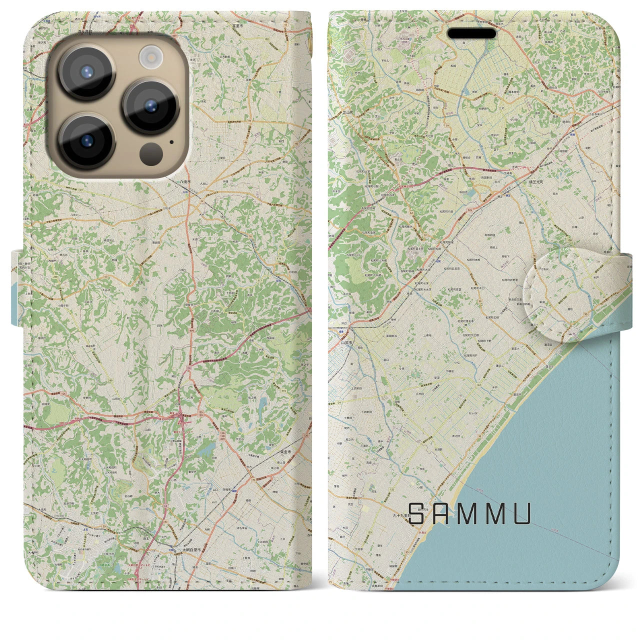 【山武】地図柄iPhoneケース（手帳両面タイプ・ナチュラル）iPhone 14 Pro Max 用