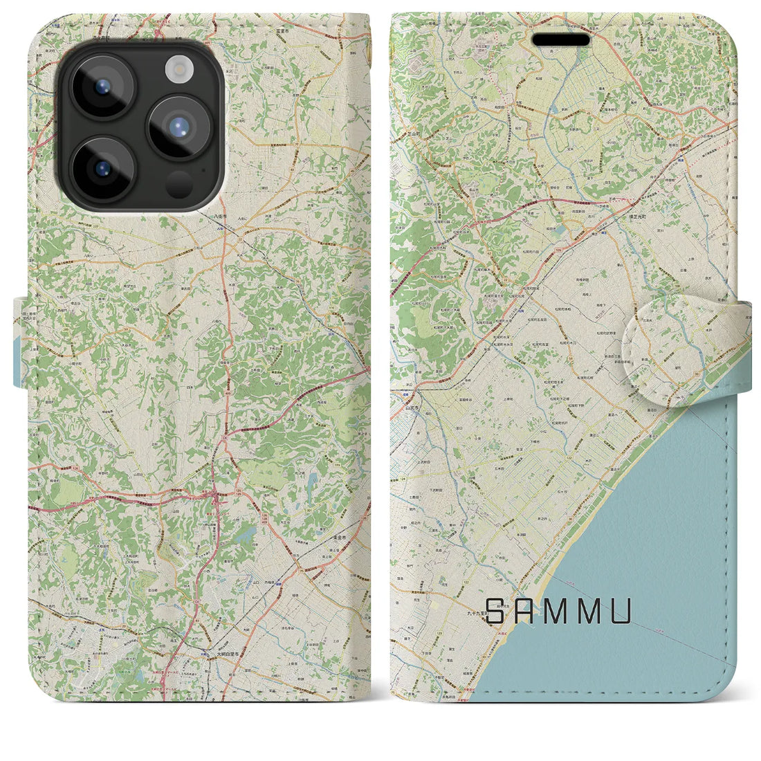 【山武】地図柄iPhoneケース（手帳両面タイプ・ナチュラル）iPhone 15 Pro Max 用
