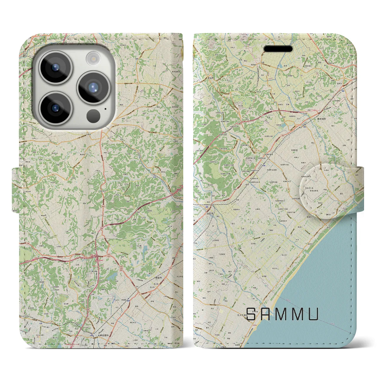 【山武】地図柄iPhoneケース（手帳両面タイプ・ナチュラル）iPhone 15 Pro 用