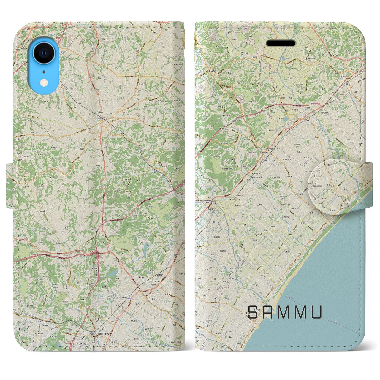 【山武】地図柄iPhoneケース（手帳両面タイプ・ナチュラル）iPhone XR 用