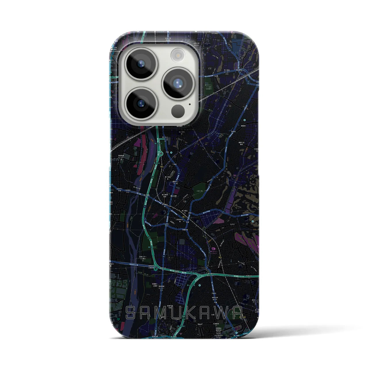 【寒川】地図柄iPhoneケース（バックカバータイプ・ブラック）iPhone 15 Pro 用