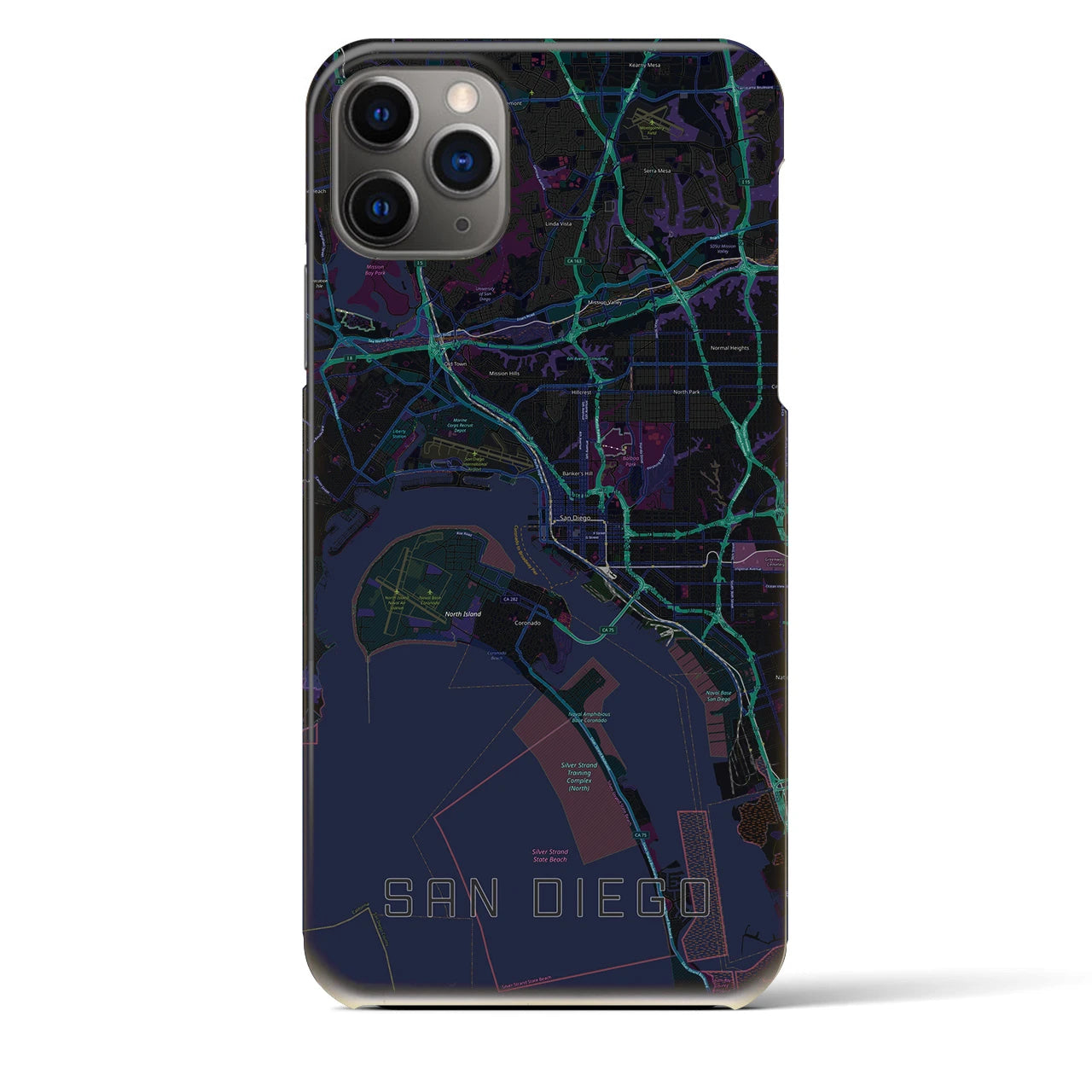 【サンディエゴ】地図柄iPhoneケース（バックカバータイプ・ブラック）iPhone 11 Pro Max 用