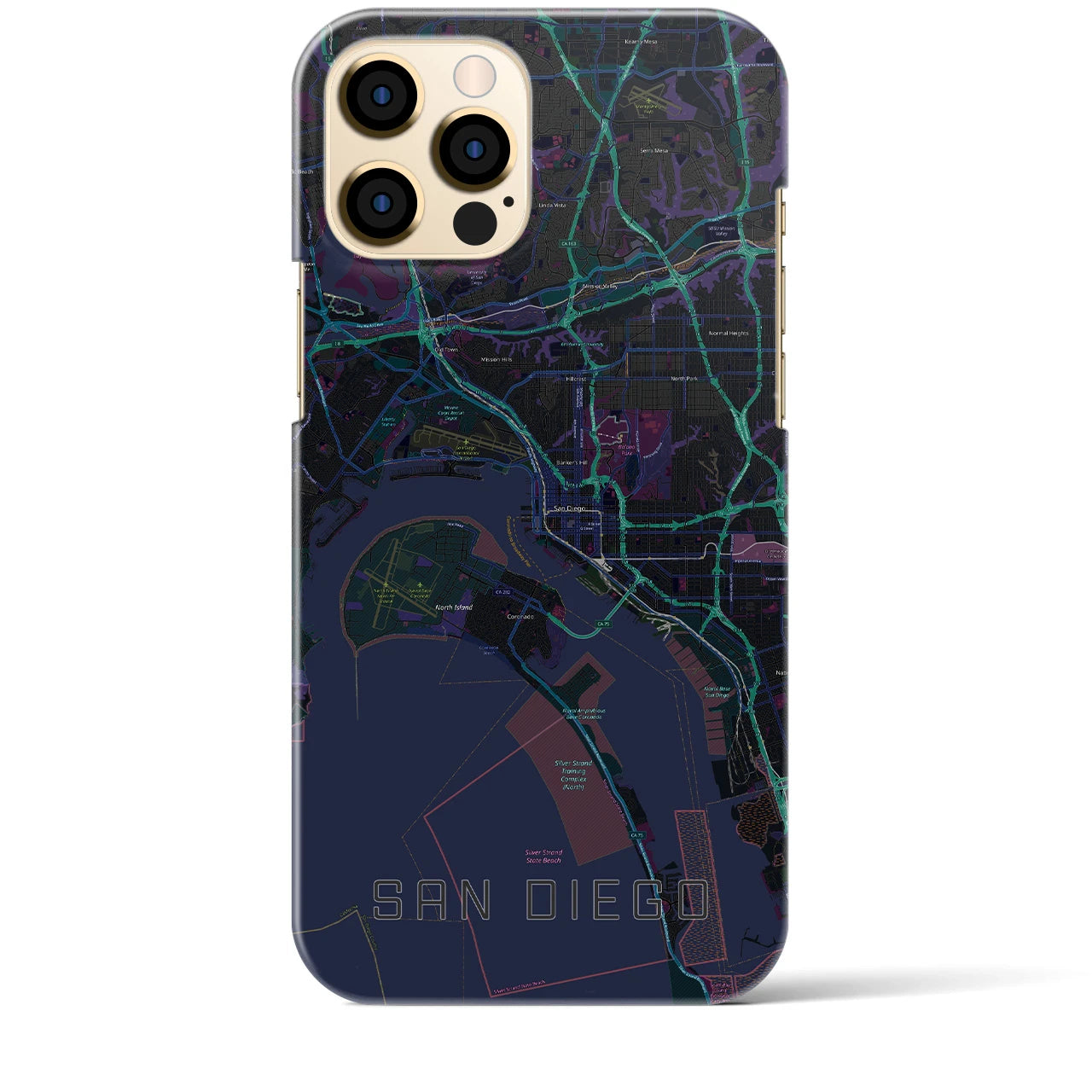 【サンディエゴ】地図柄iPhoneケース（バックカバータイプ・ブラック）iPhone 12 Pro Max 用