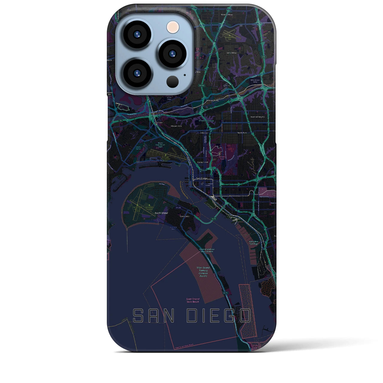 【サンディエゴ】地図柄iPhoneケース（バックカバータイプ・ブラック）iPhone 13 Pro Max 用