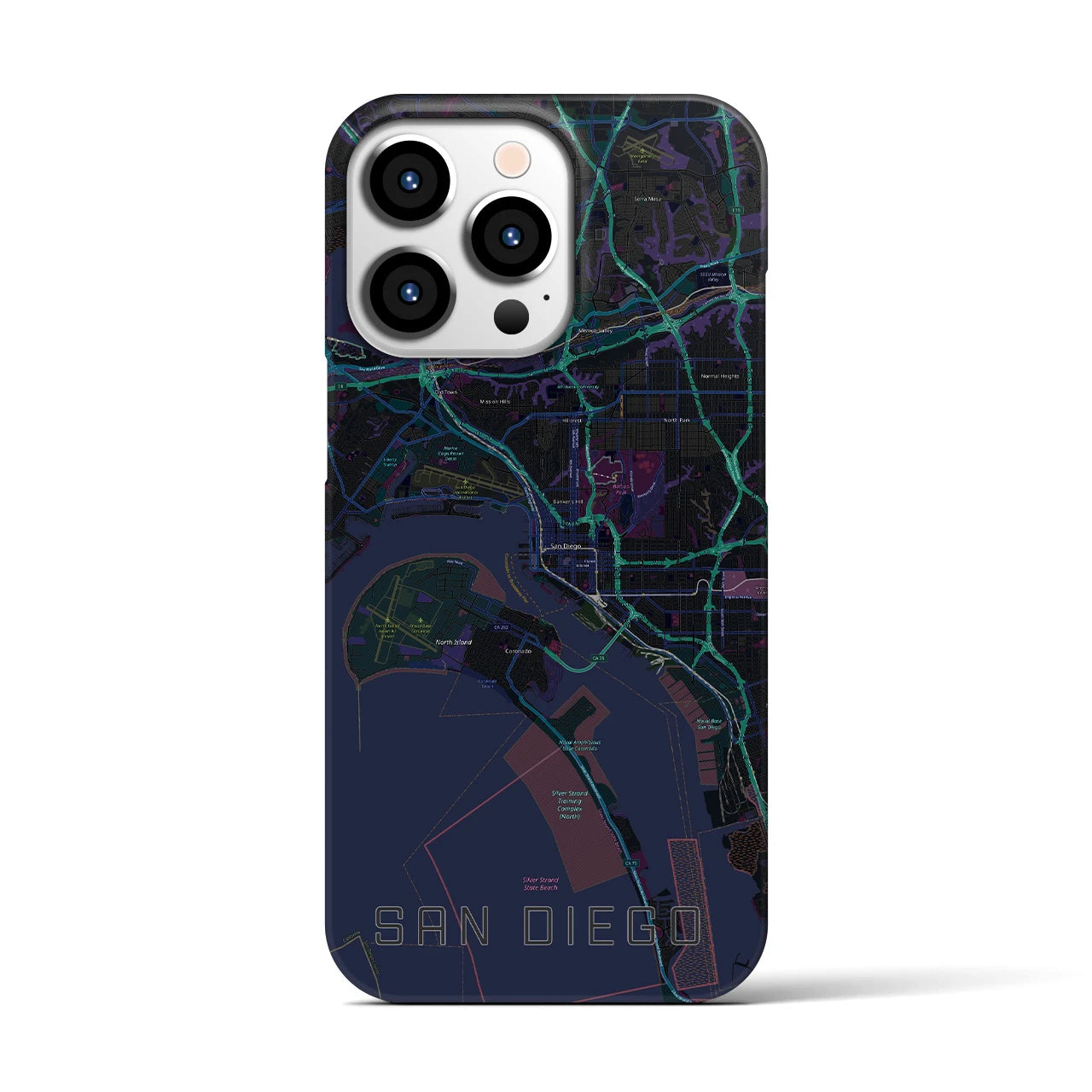 【サンディエゴ】地図柄iPhoneケース（バックカバータイプ・ブラック）iPhone 13 Pro 用