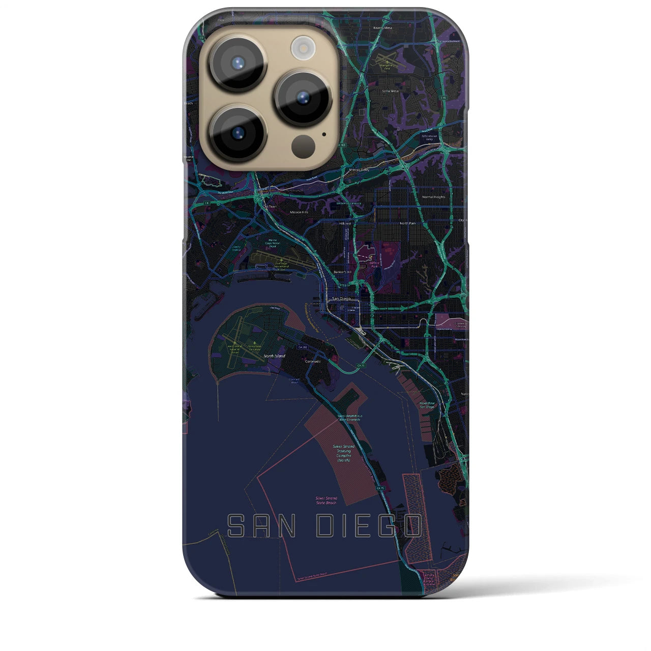 【サンディエゴ】地図柄iPhoneケース（バックカバータイプ・ブラック）iPhone 14 Pro Max 用