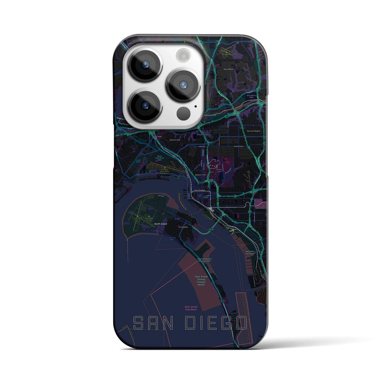 【サンディエゴ】地図柄iPhoneケース（バックカバータイプ・ブラック）iPhone 14 Pro 用