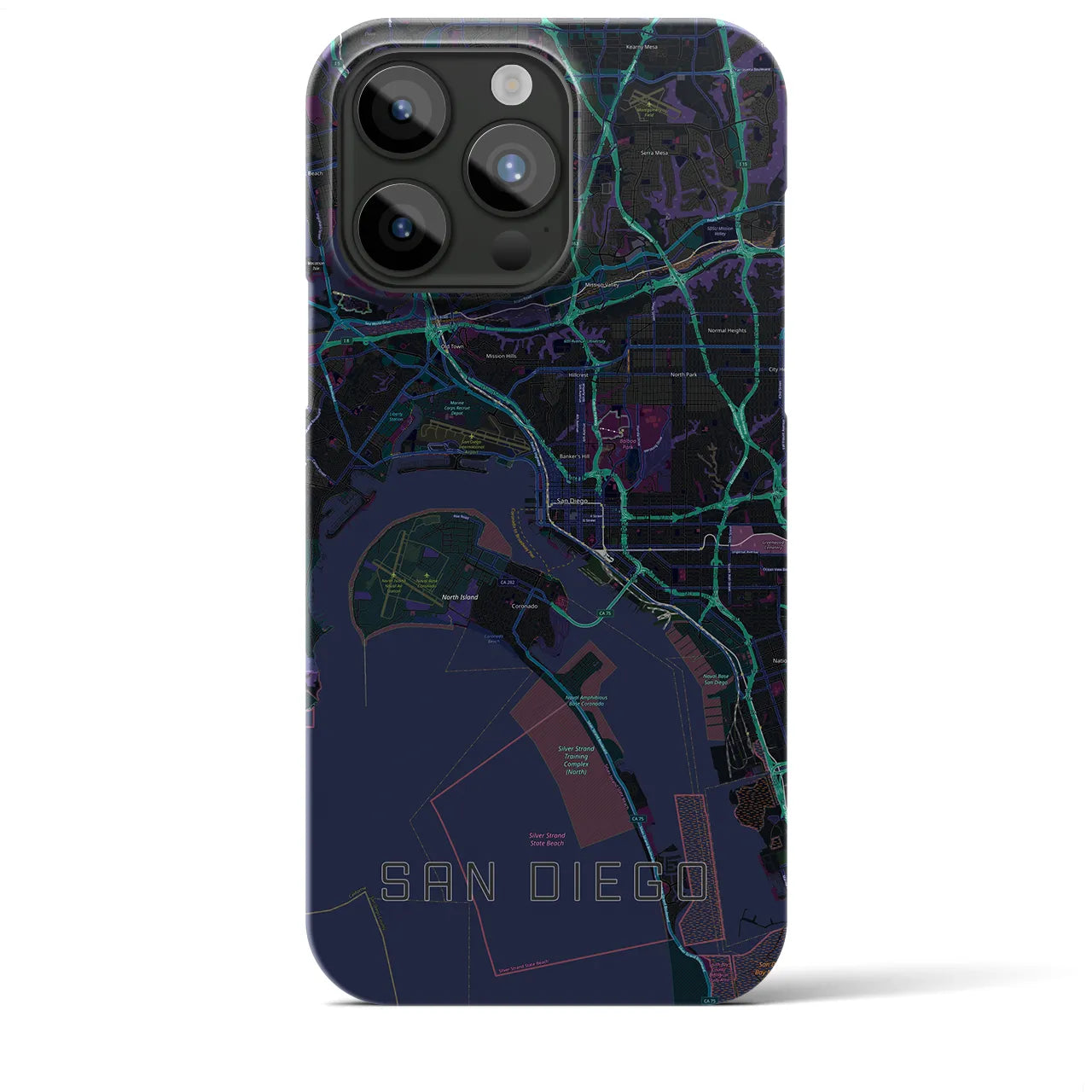 【サンディエゴ】地図柄iPhoneケース（バックカバータイプ・ブラック）iPhone 15 Pro Max 用