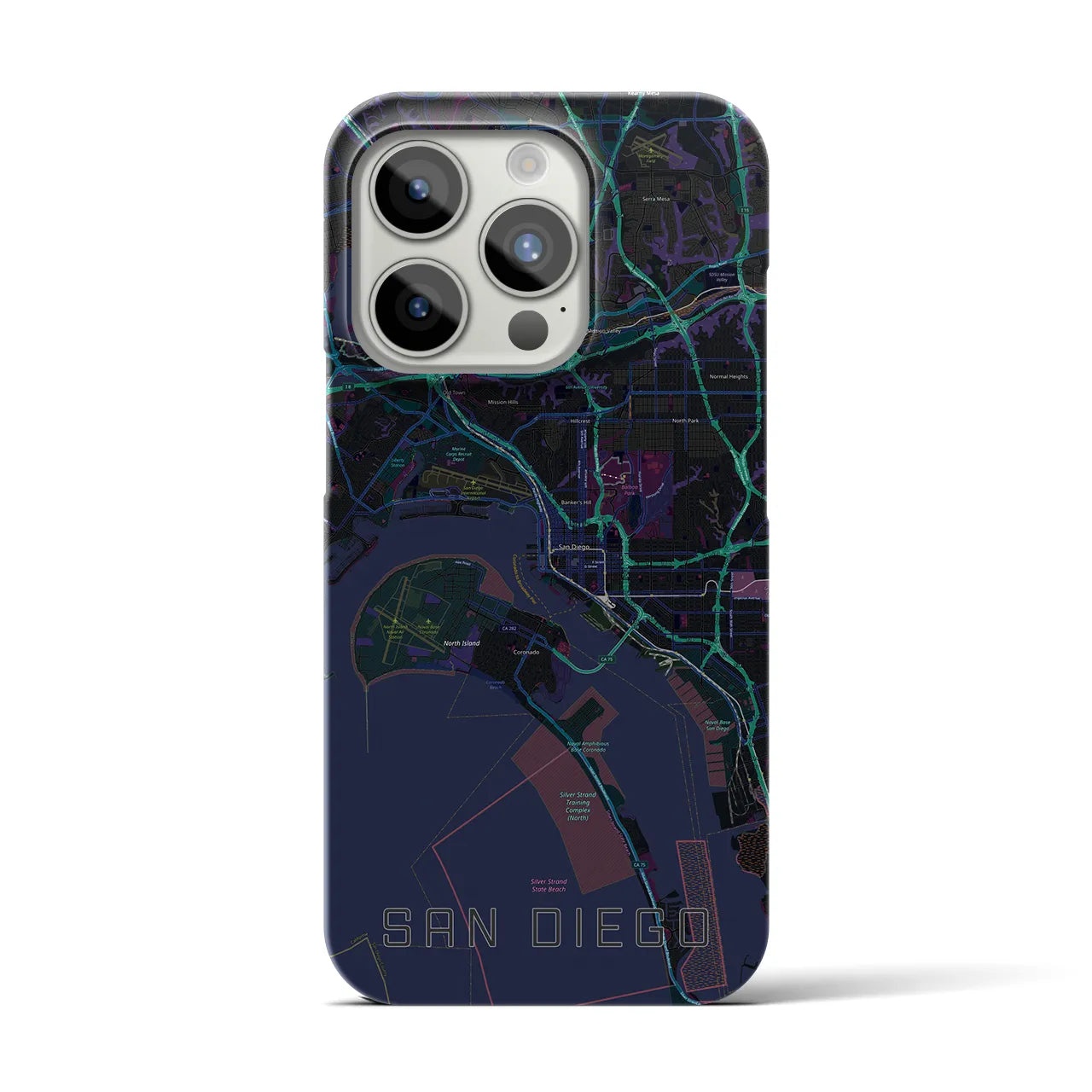 【サンディエゴ】地図柄iPhoneケース（バックカバータイプ・ブラック）iPhone 15 Pro 用