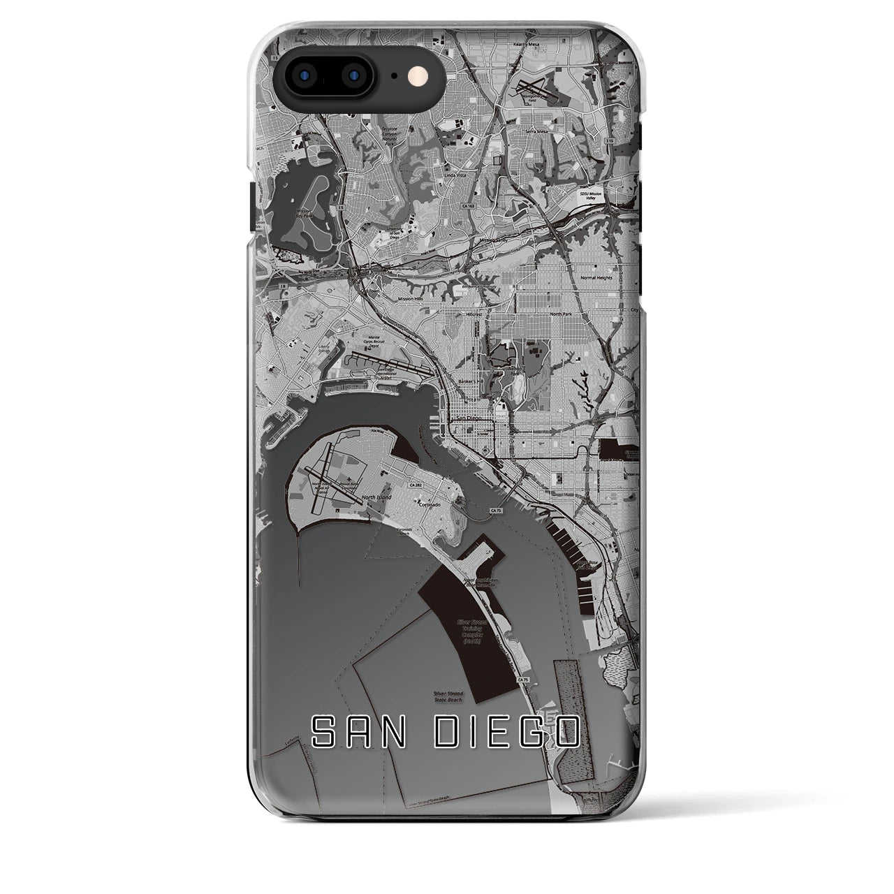 【サンディエゴ】地図柄iPhoneケース（クリアタイプ・モノトーン）iPhone 8Plus /7Plus / 6sPlus / 6Plus 用