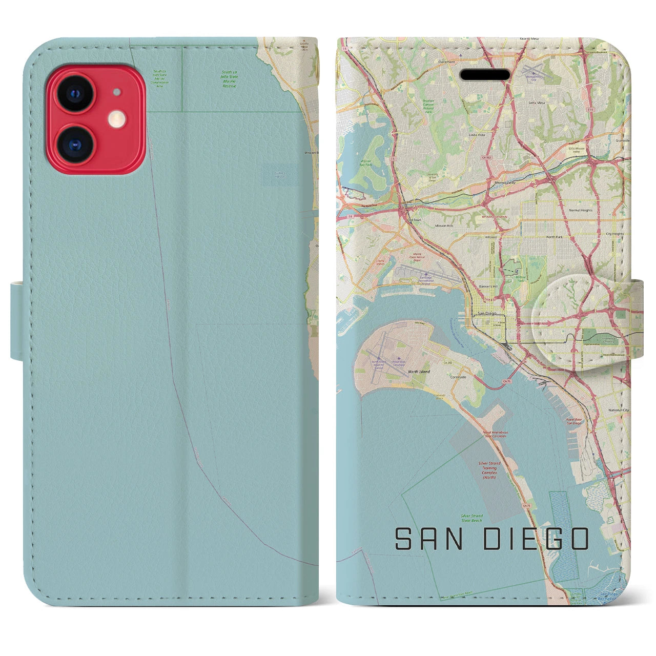 【サンディエゴ】地図柄iPhoneケース（手帳両面タイプ・ナチュラル）iPhone 11 用