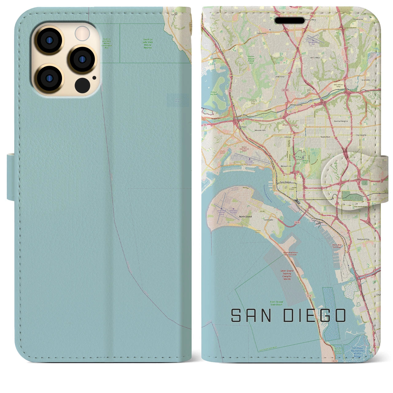 【サンディエゴ】地図柄iPhoneケース（手帳両面タイプ・ナチュラル）iPhone 12 Pro Max 用