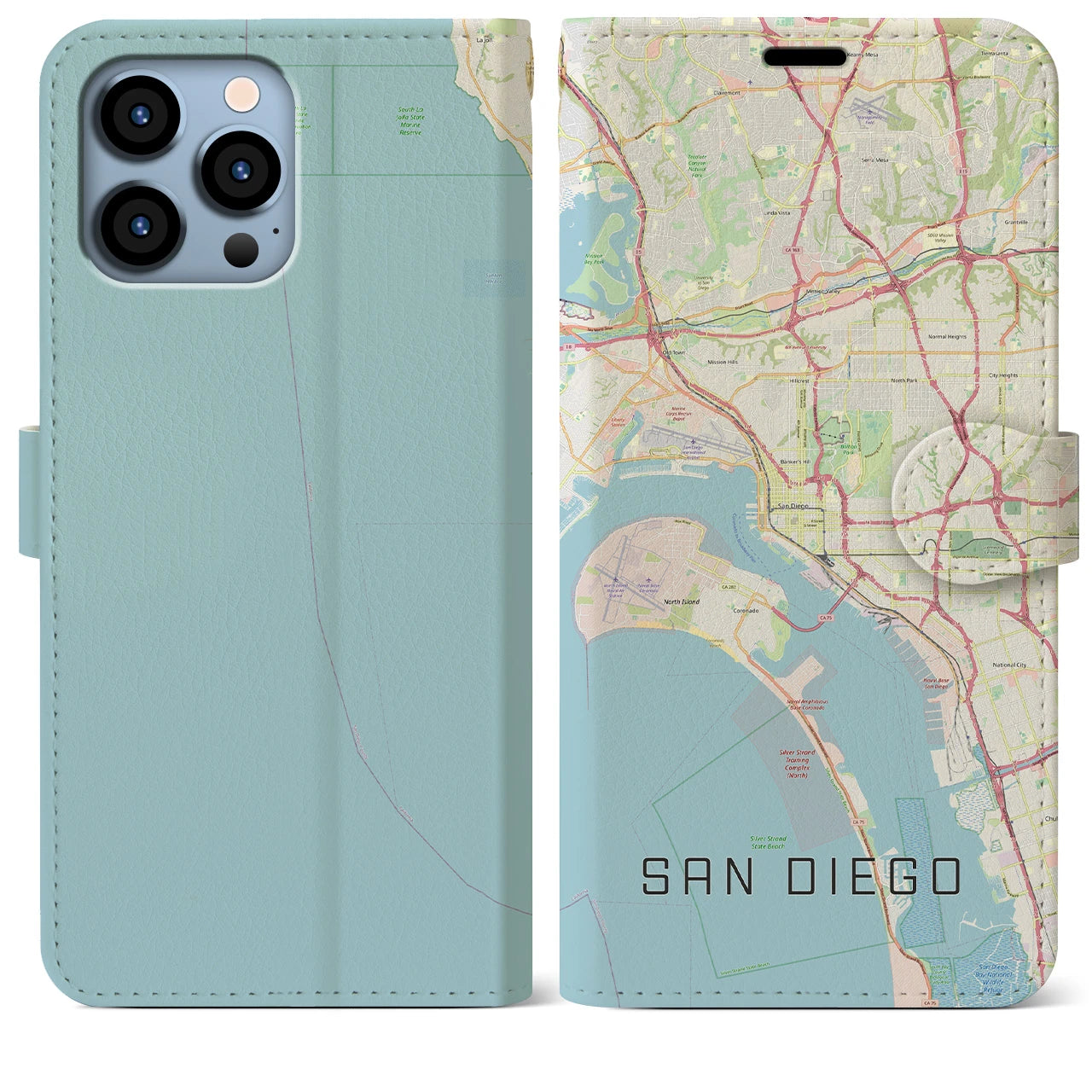 【サンディエゴ】地図柄iPhoneケース（手帳両面タイプ・ナチュラル）iPhone 13 Pro Max 用