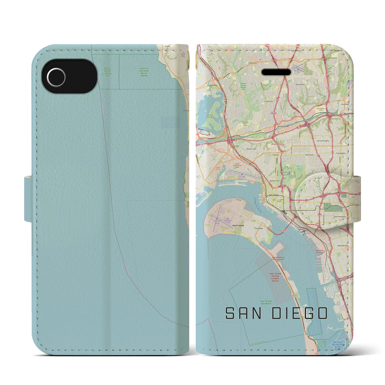 【サンディエゴ】地図柄iPhoneケース（手帳両面タイプ・ナチュラル）iPhone SE（第3 / 第2世代） / 8 / 7 / 6s / 6 用