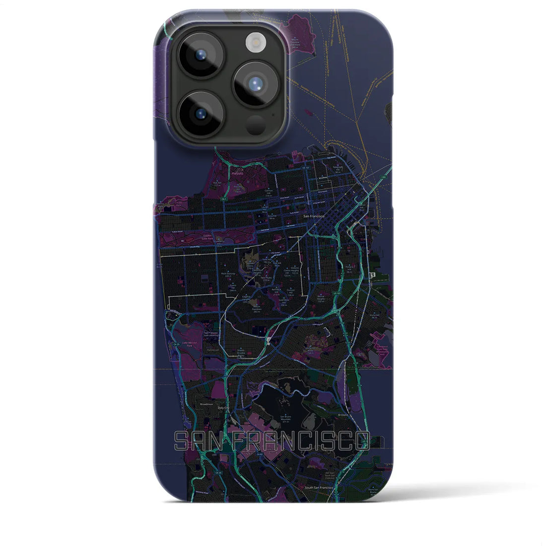 【サンフランシスコ】地図柄iPhoneケース（バックカバータイプ・ブラック）iPhone 15 Pro Max 用