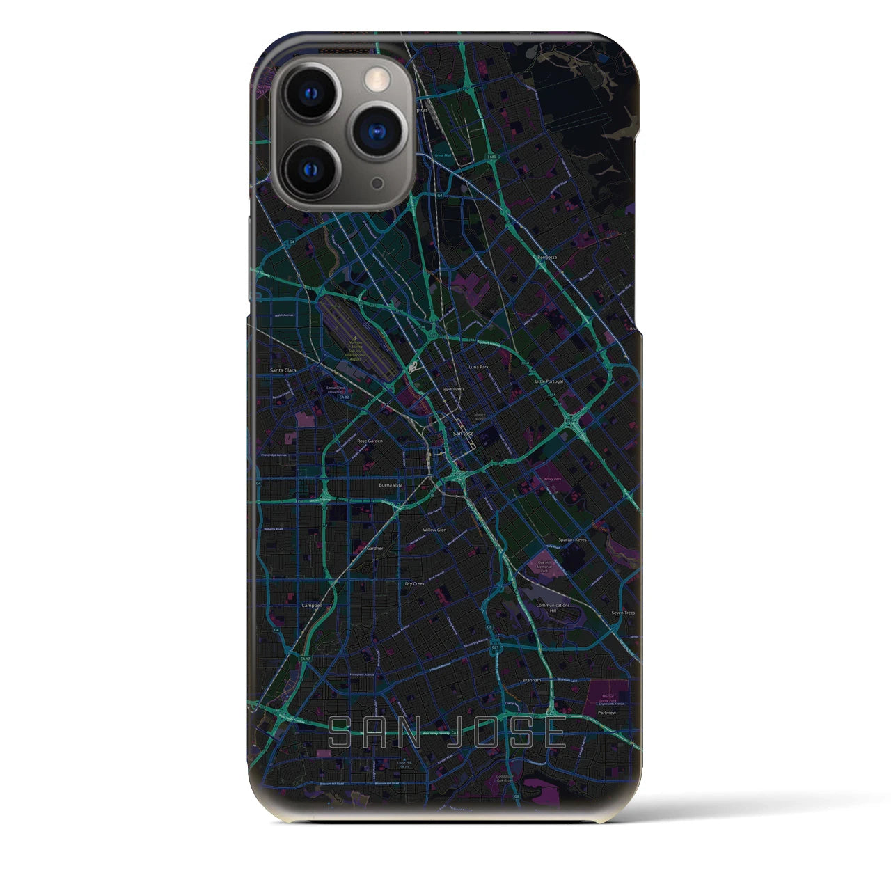 【サンノゼ】地図柄iPhoneケース（バックカバータイプ・ブラック）iPhone 11 Pro Max 用