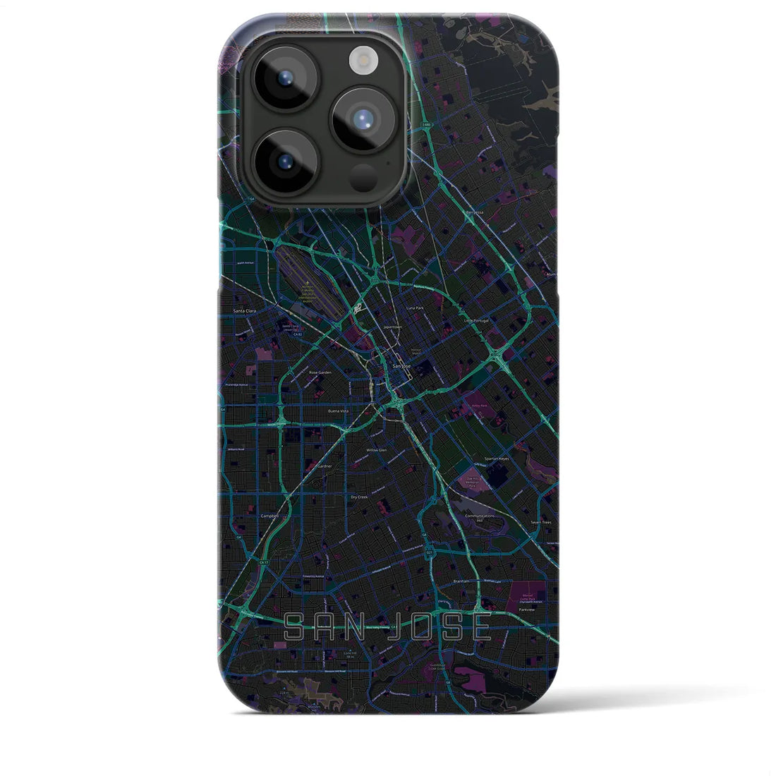 【サンノゼ】地図柄iPhoneケース（バックカバータイプ・ブラック）iPhone 15 Pro Max 用