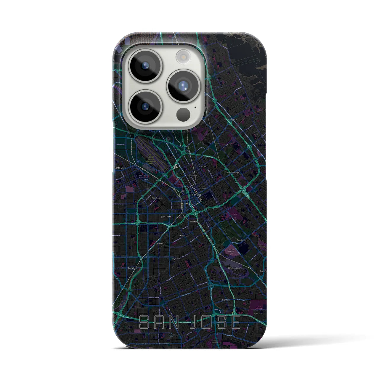 【サンノゼ】地図柄iPhoneケース（バックカバータイプ・ブラック）iPhone 15 Pro 用