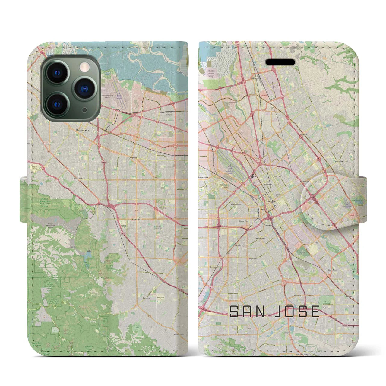 【サンノゼ】地図柄iPhoneケース（手帳両面タイプ・ナチュラル）iPhone 11 Pro 用