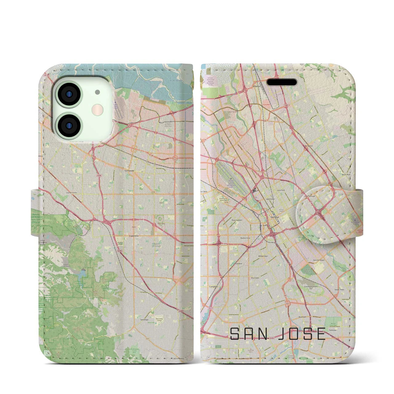 【サンノゼ】地図柄iPhoneケース（手帳両面タイプ・ナチュラル）iPhone 12 mini 用