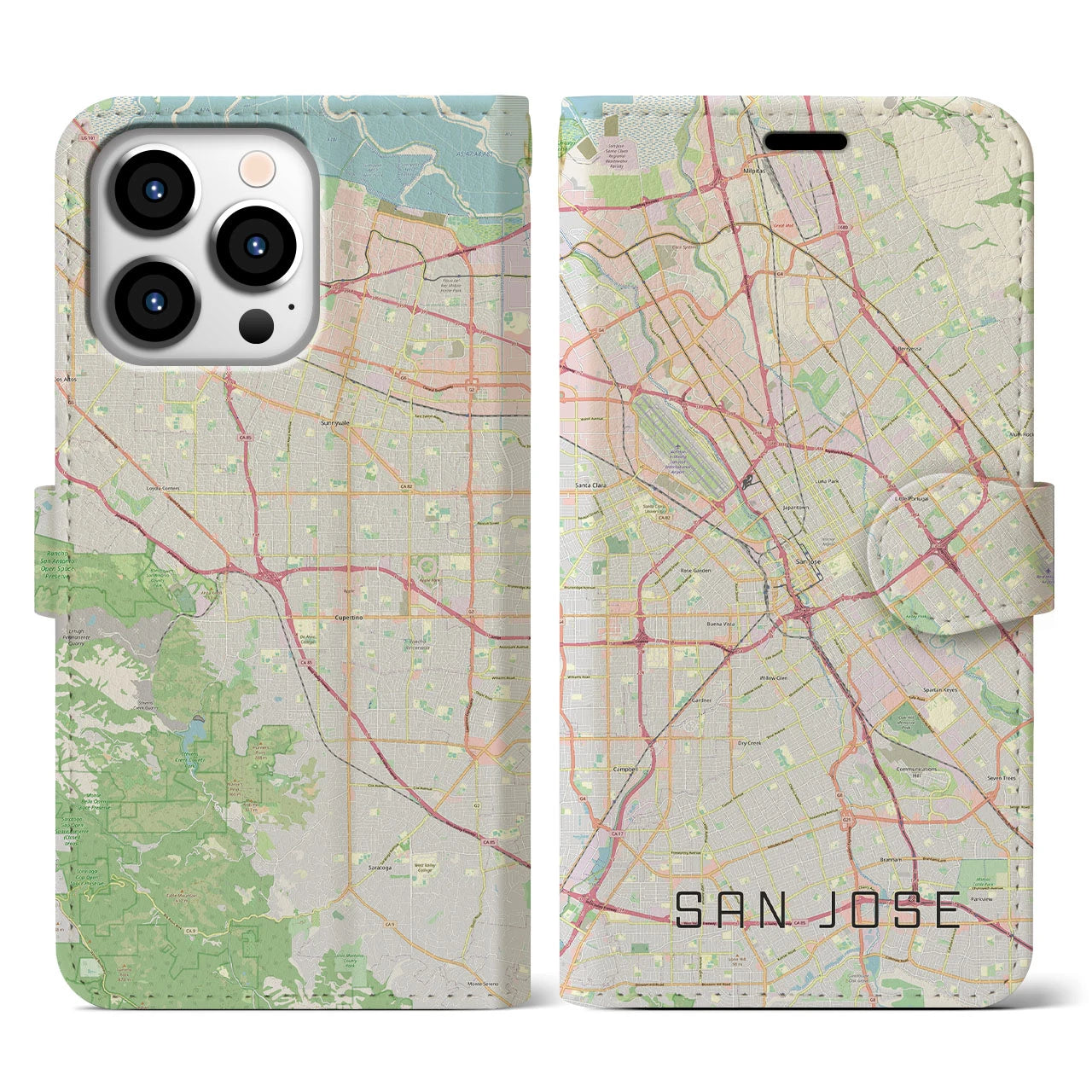 【サンノゼ】地図柄iPhoneケース（手帳両面タイプ・ナチュラル）iPhone 13 Pro 用