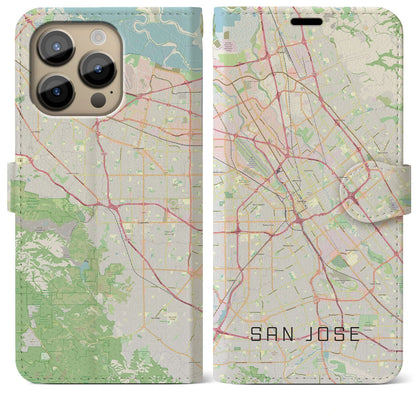【サンノゼ（アメリカ）】地図柄iPhoneケース（手帳タイプ）ナチュラル・iPhone 14 Pro Max 用