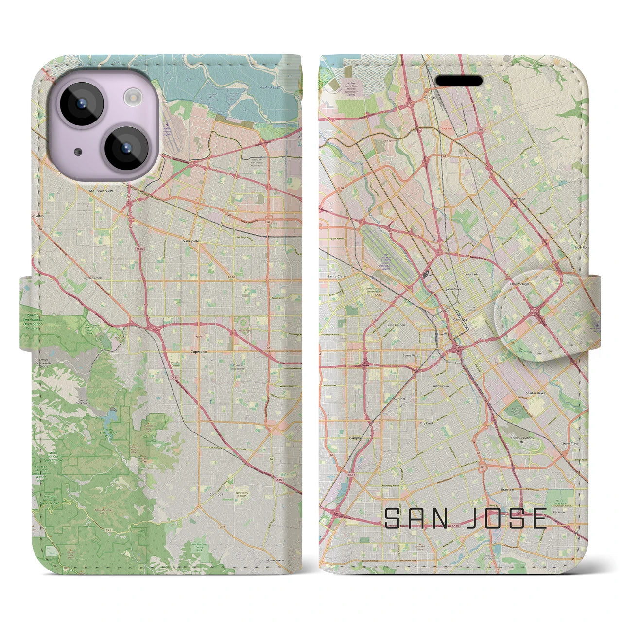【サンノゼ】地図柄iPhoneケース（手帳両面タイプ・ナチュラル）iPhone 14 用