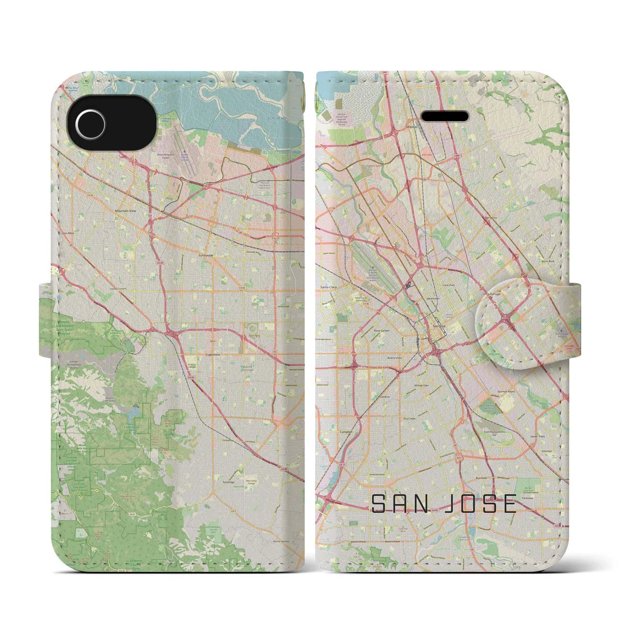 【サンノゼ】地図柄iPhoneケース（手帳両面タイプ・ナチュラル）iPhone SE（第3 / 第2世代） / 8 / 7 / 6s / 6 用