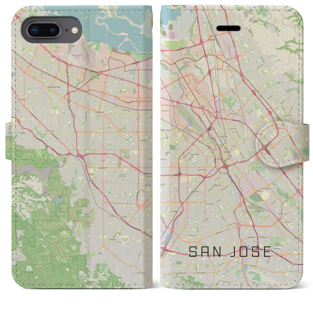 【サンノゼ】地図柄iPhoneケース（手帳両面タイプ・ナチュラル）iPhone 8Plus /7Plus / 6sPlus / 6Plus 用