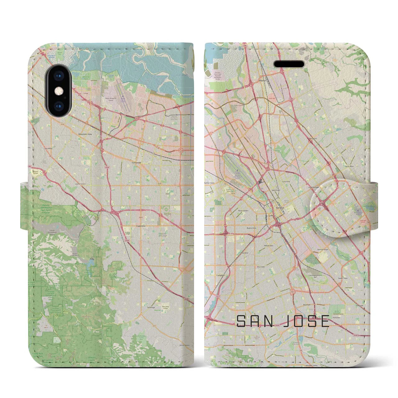 【サンノゼ】地図柄iPhoneケース（手帳両面タイプ・ナチュラル）iPhone XS / X 用