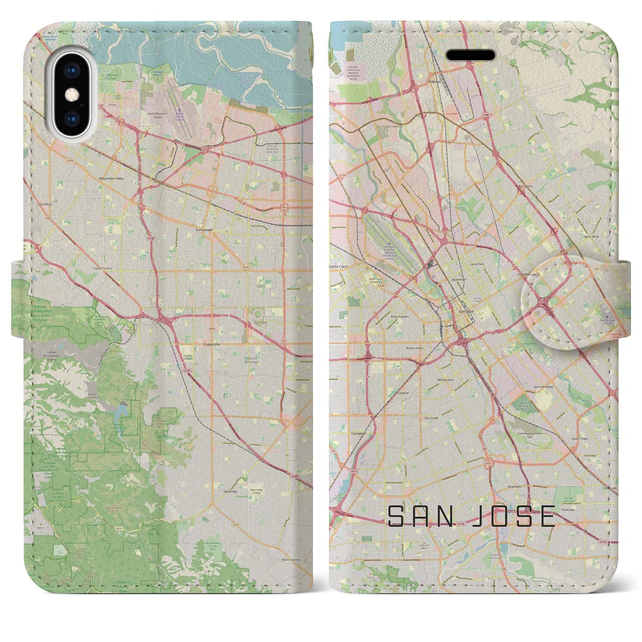 【サンノゼ】地図柄iPhoneケース（手帳両面タイプ・ナチュラル）iPhone XS Max 用