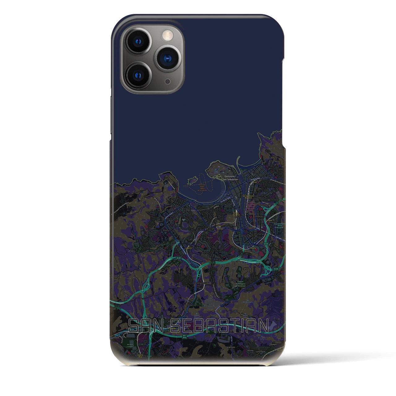 【サン・セバスティアン】地図柄iPhoneケース（バックカバータイプ・ブラック）iPhone 11 Pro Max 用