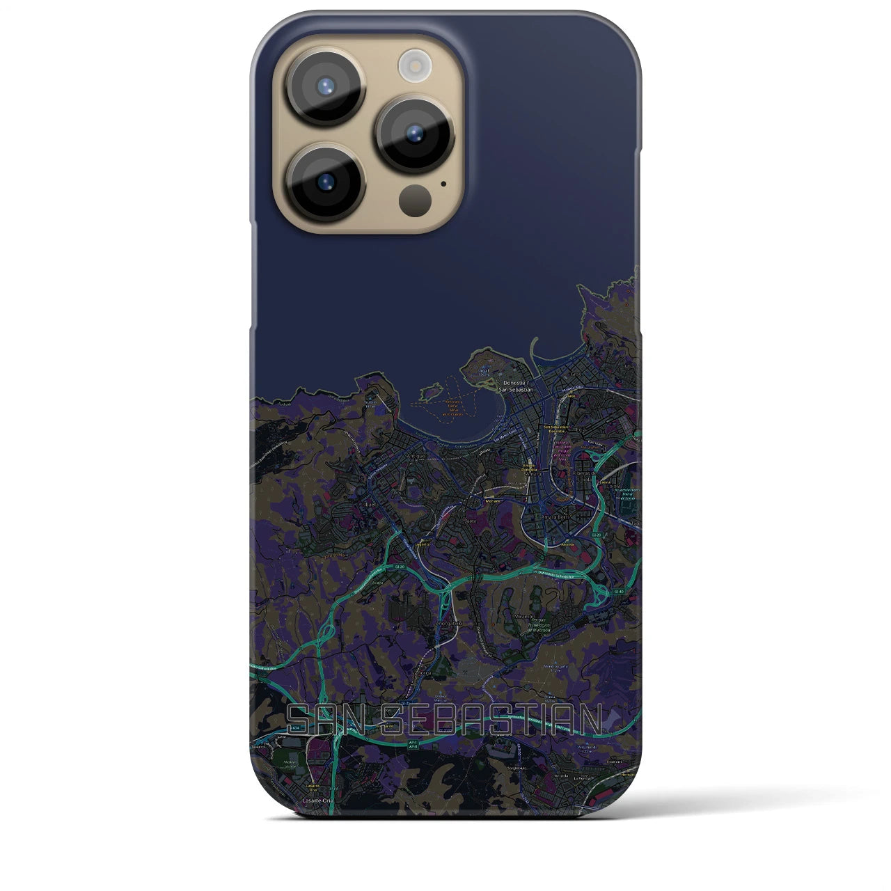 【サン・セバスティアン】地図柄iPhoneケース（バックカバータイプ・ブラック）iPhone 14 Pro Max 用
