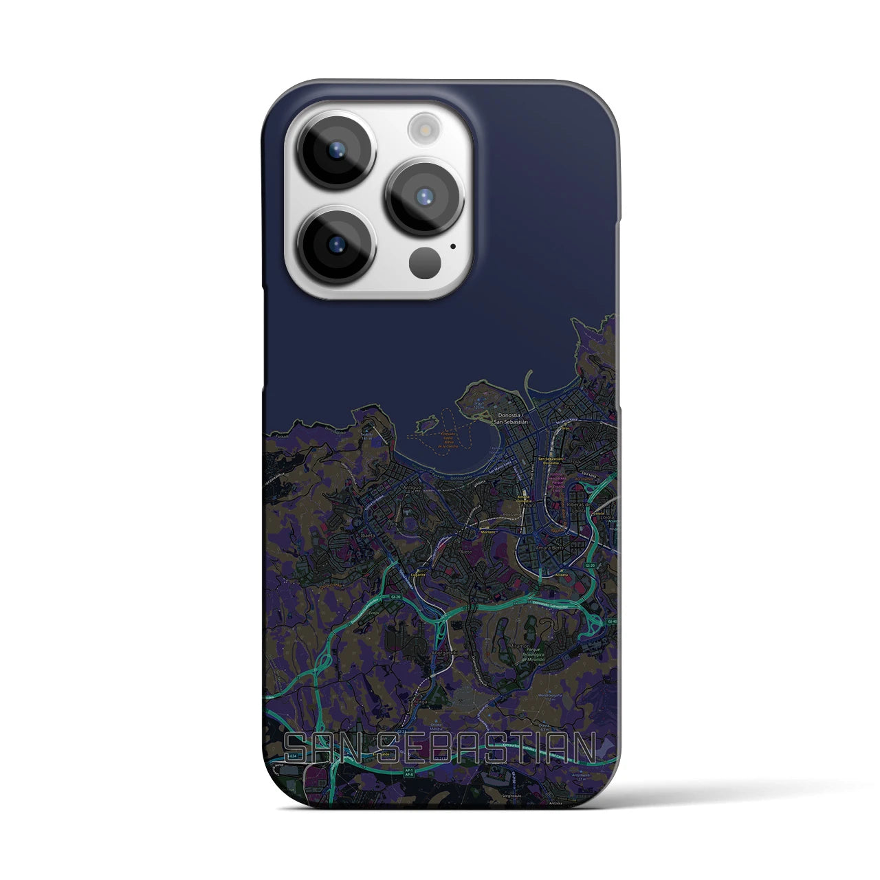 【サン・セバスティアン】地図柄iPhoneケース（バックカバータイプ・ブラック）iPhone 14 Pro 用