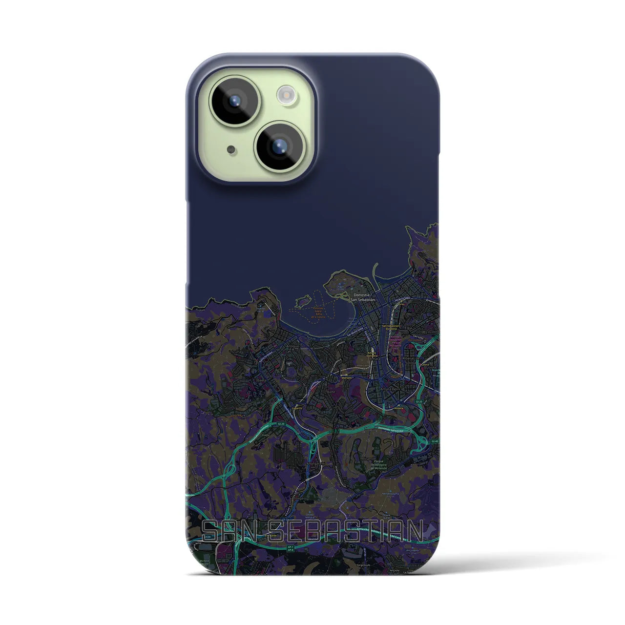 【サン・セバスティアン】地図柄iPhoneケース（バックカバータイプ・ブラック）iPhone 15 用