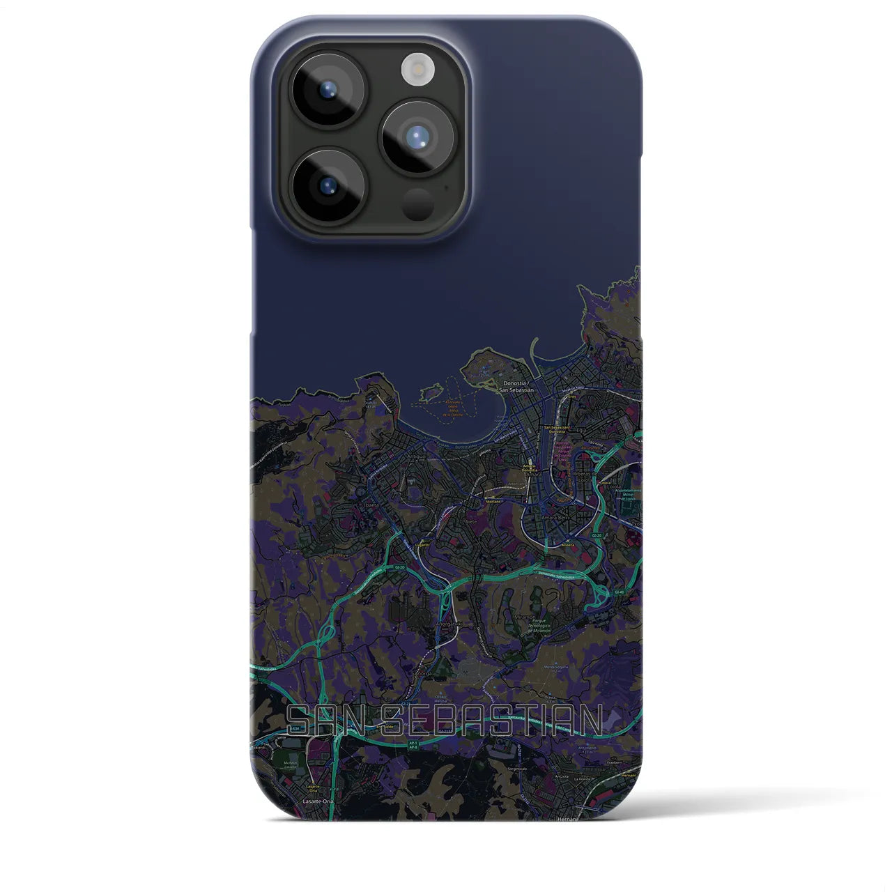 【サン・セバスティアン】地図柄iPhoneケース（バックカバータイプ・ブラック）iPhone 15 Pro Max 用