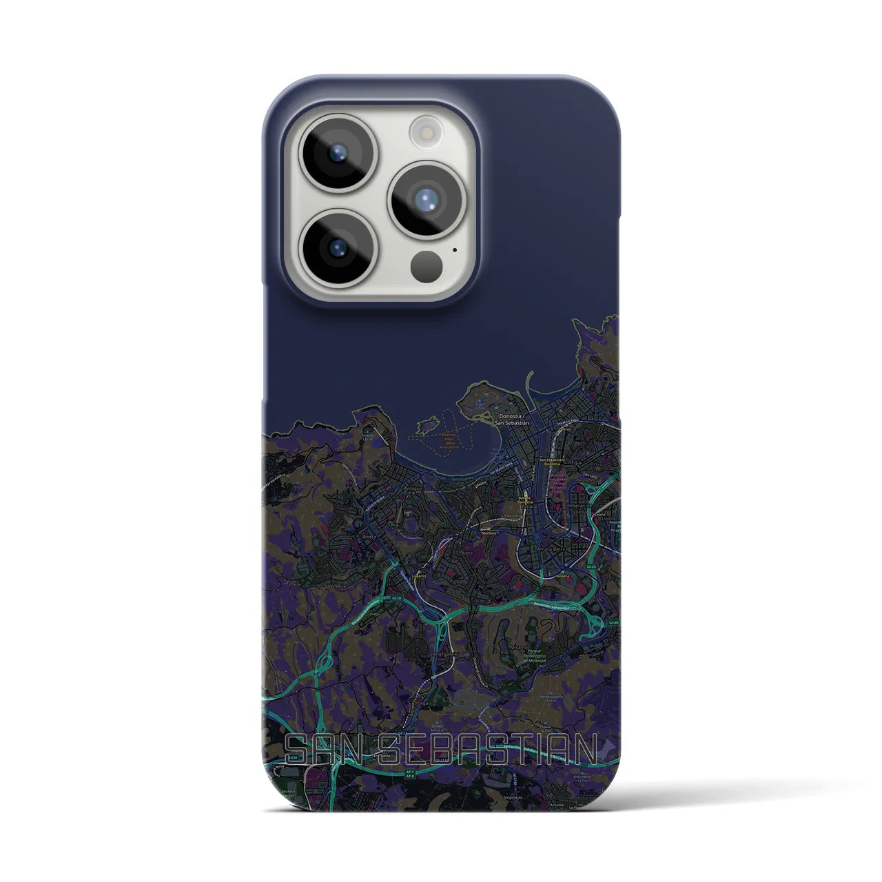 【サン・セバスティアン】地図柄iPhoneケース（バックカバータイプ・ブラック）iPhone 15 Pro 用