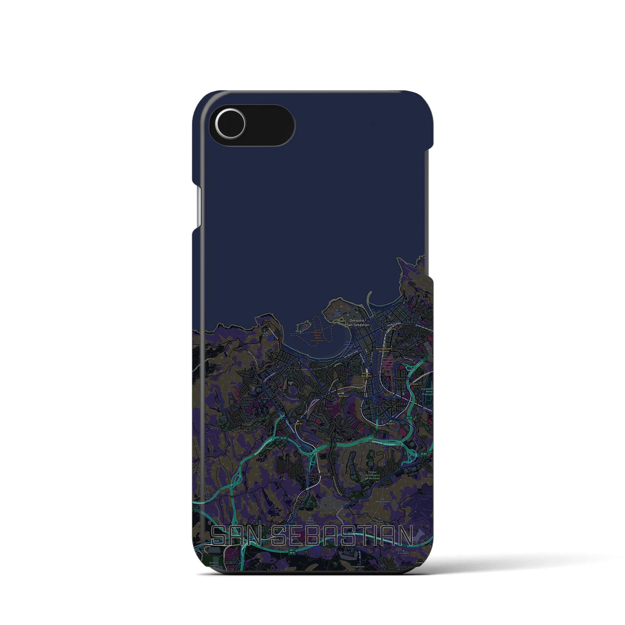 【サン・セバスティアン】地図柄iPhoneケース（バックカバータイプ・ブラック）iPhone SE（第3 / 第2世代） / 8 / 7 / 6s / 6 用