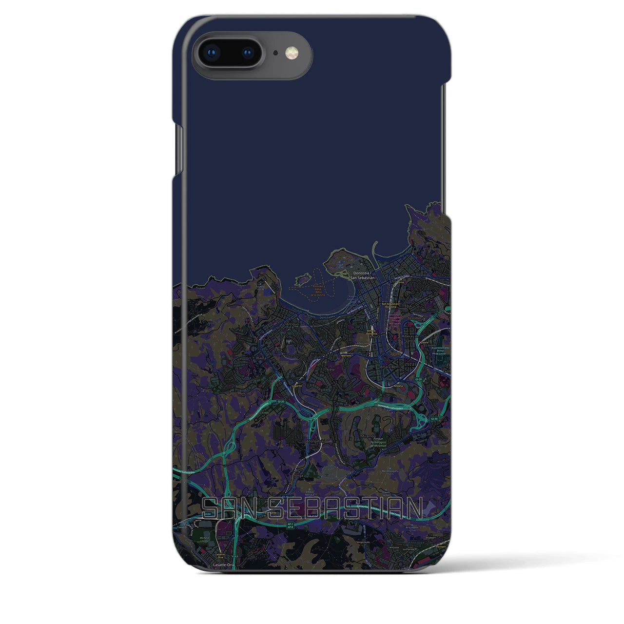 【サン・セバスティアン】地図柄iPhoneケース（バックカバータイプ・ブラック）iPhone 8Plus /7Plus / 6sPlus / 6Plus 用