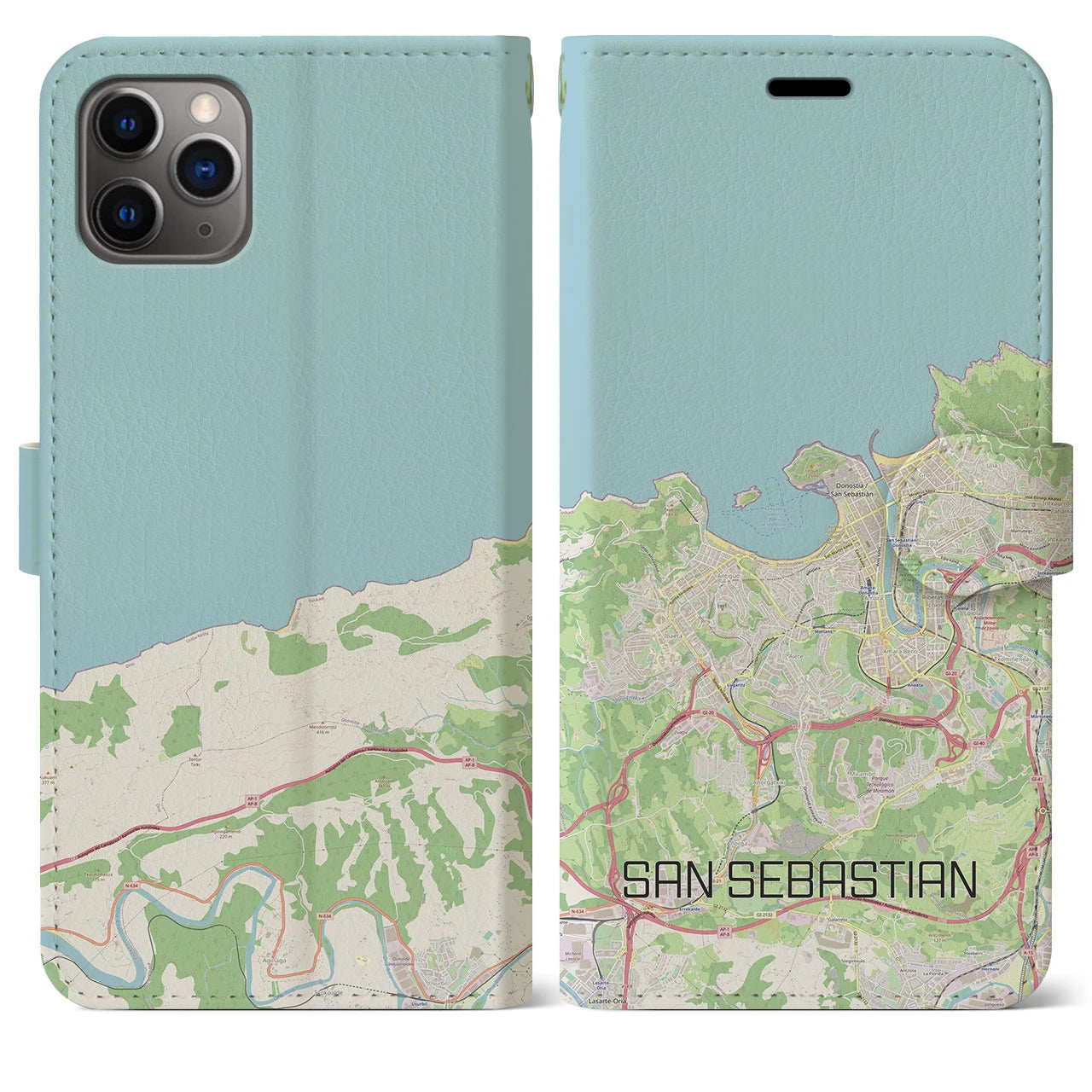 【サン・セバスティアン】地図柄iPhoneケース（手帳両面タイプ・ナチュラル）iPhone 11 Pro Max 用