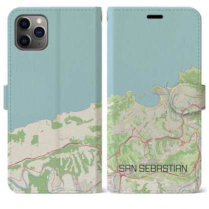 【サン・セバスティアン（スペイン）】地図柄iPhoneケース（手帳タイプ）ナチュラル・iPhone 11 Pro Max 用