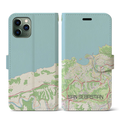 【サン・セバスティアン（スペイン）】地図柄iPhoneケース（手帳タイプ）ナチュラル・iPhone 11 Pro 用
